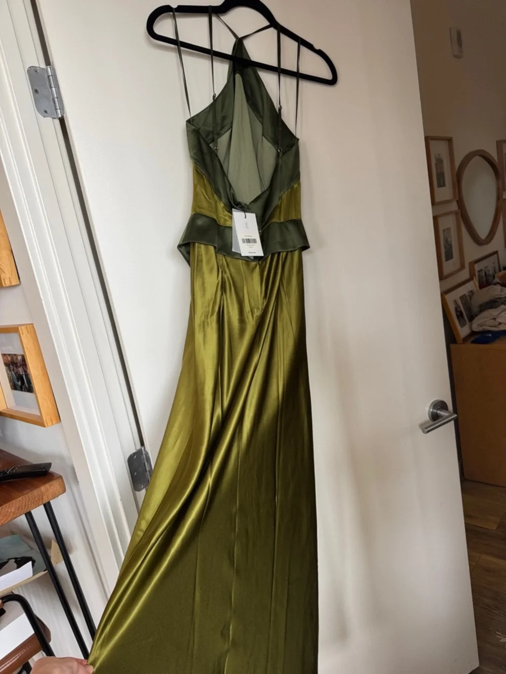 Reformation Jillian Silk Dress Olive Green Maxi Dress - Picture 6 of 7